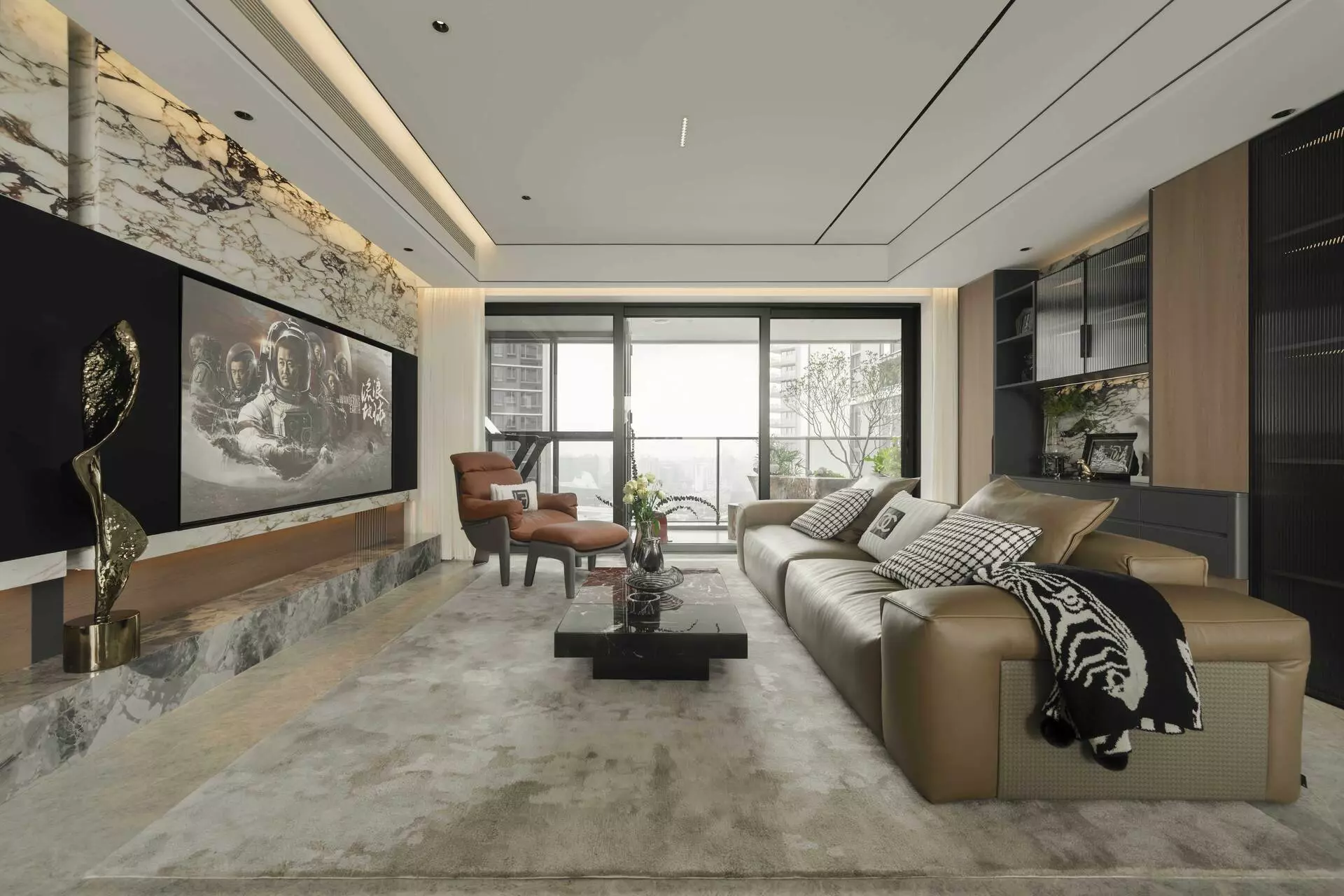 Modern minimalist TV console and living room joinery