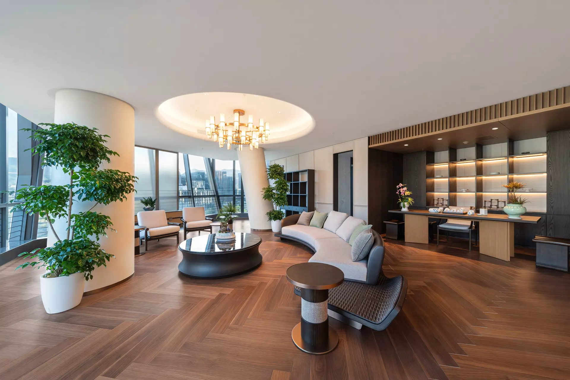 Luxury Hotel Restaurant Booth Seating and Wood Panels