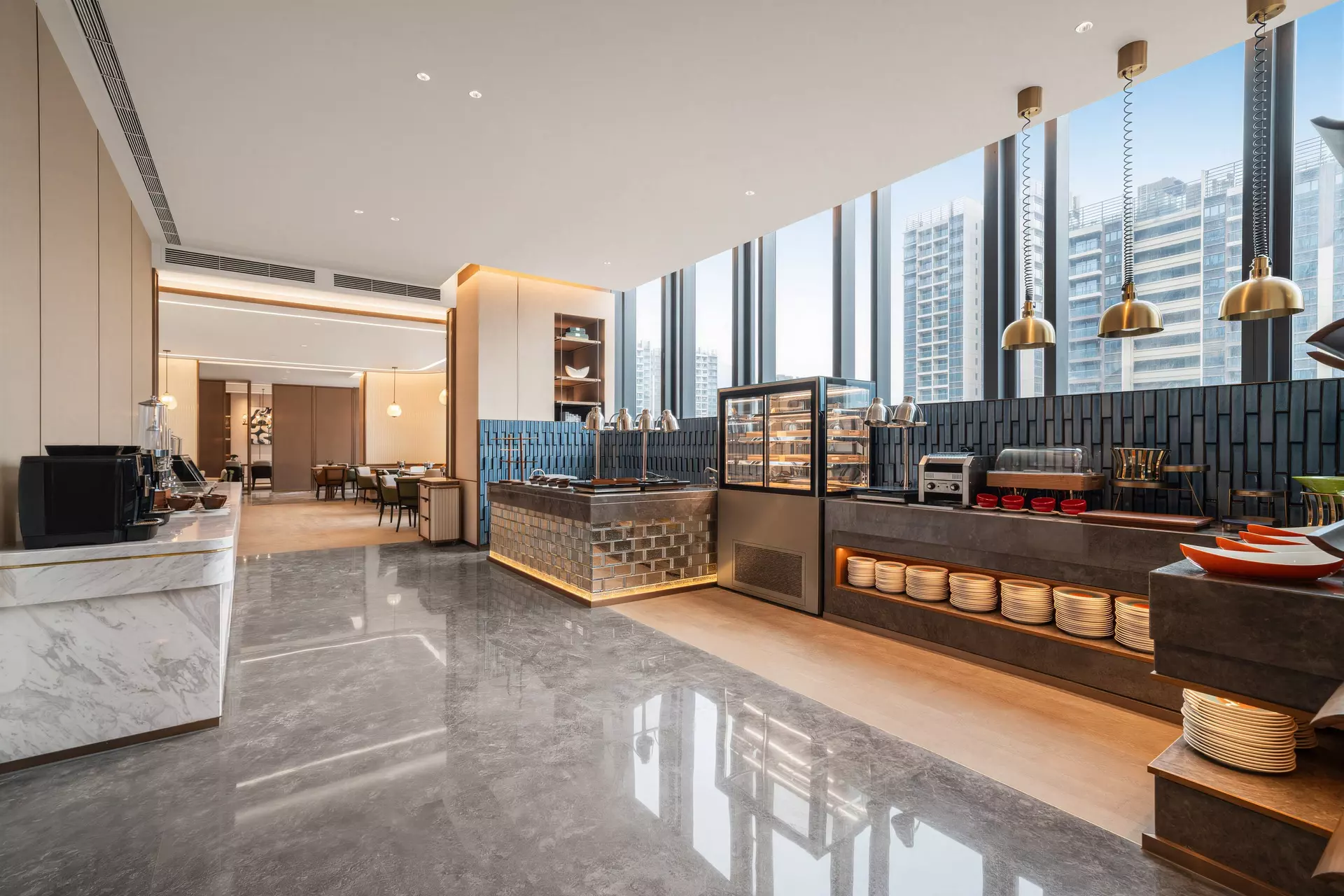 Hotel Cafe Ambient Lighting and Wood Finishes