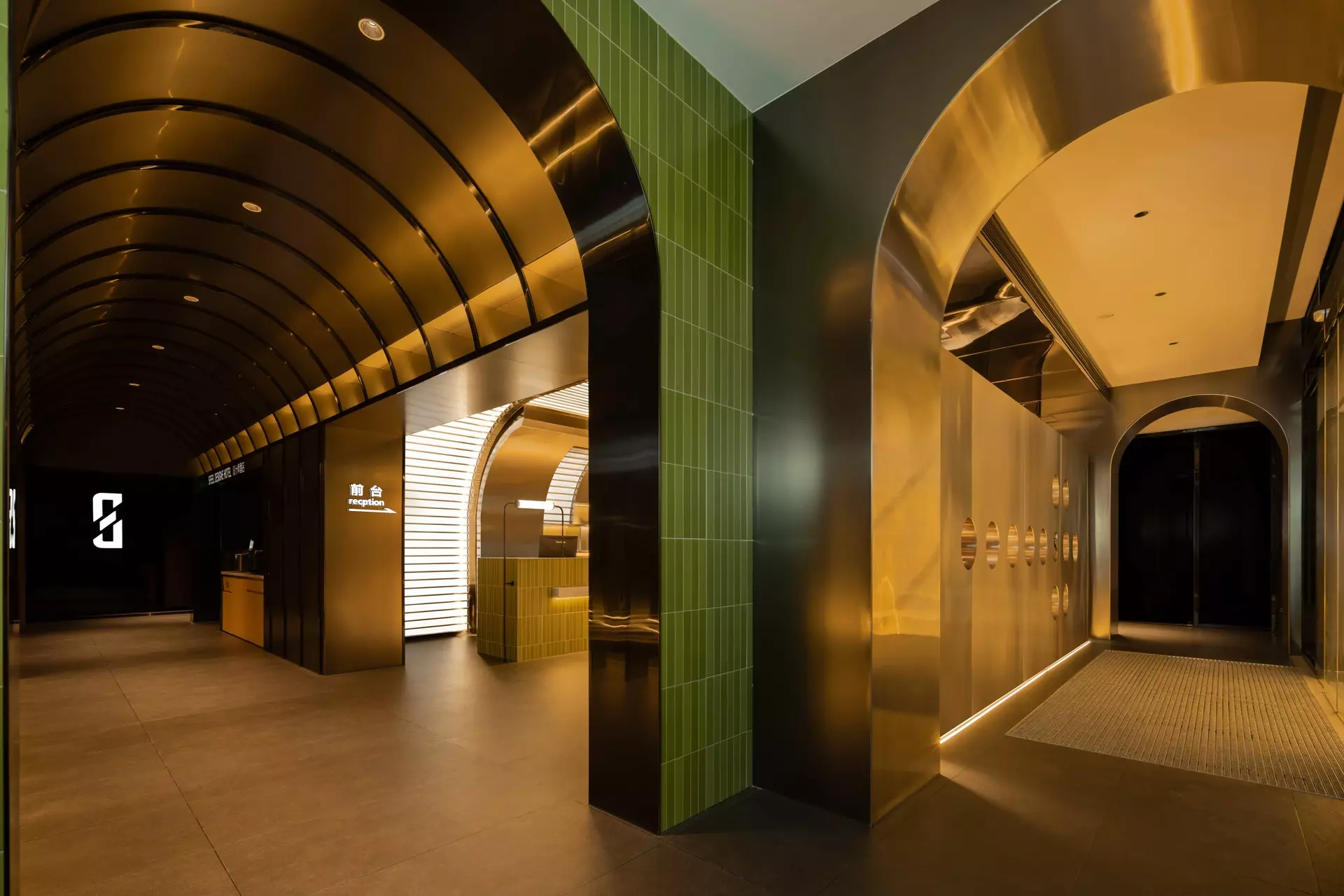 Precision built-in reception counter with custom multi-material finishes