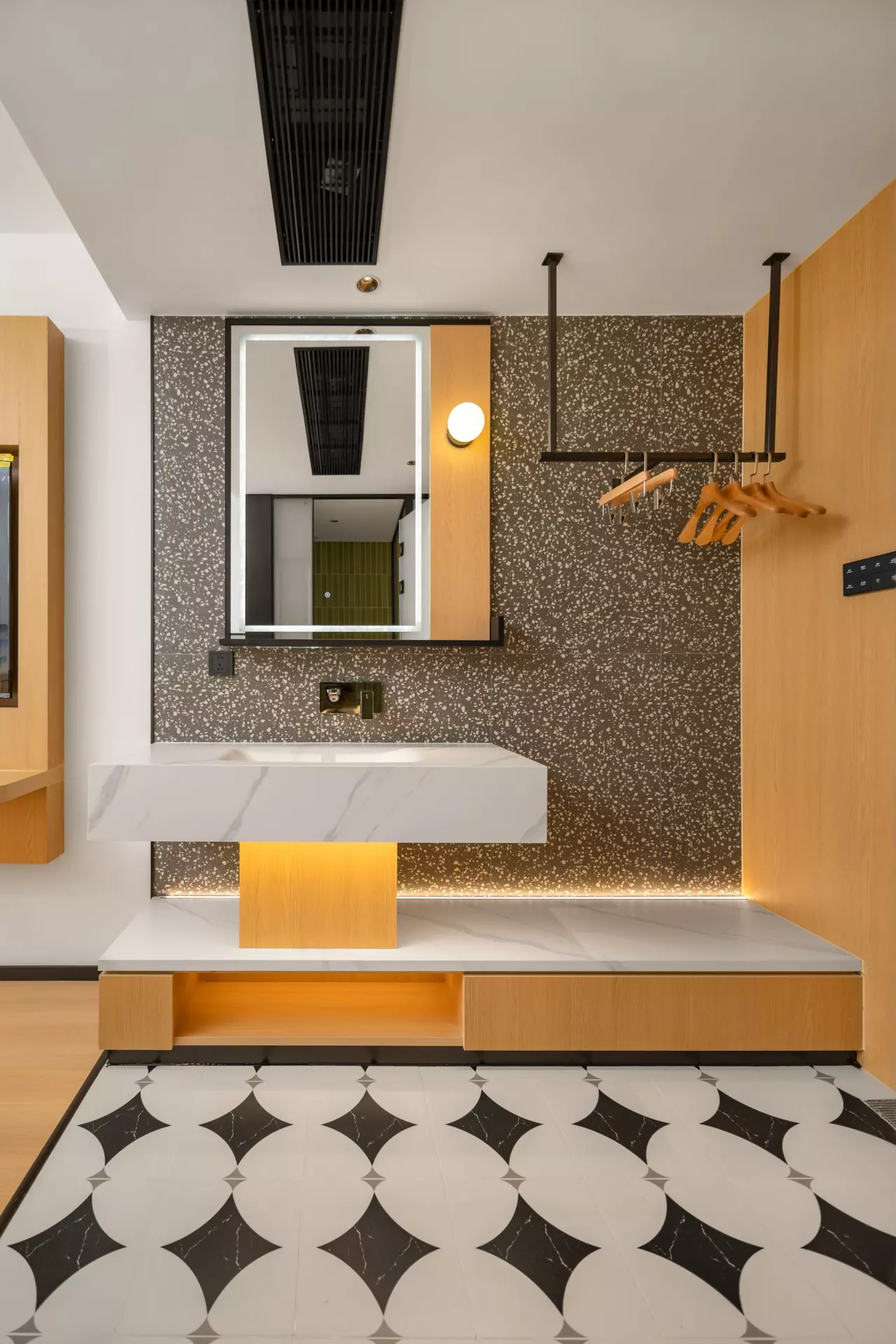 Custom architectural millwork accents showcasing sharp industrial angles